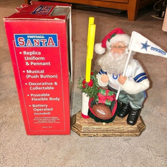 HOLIDAY CREATIONS NFL DALLAS COWBOYS MUSICAL SANTA W/ BOX VINTAGE 1999 - Picture 3 of 11